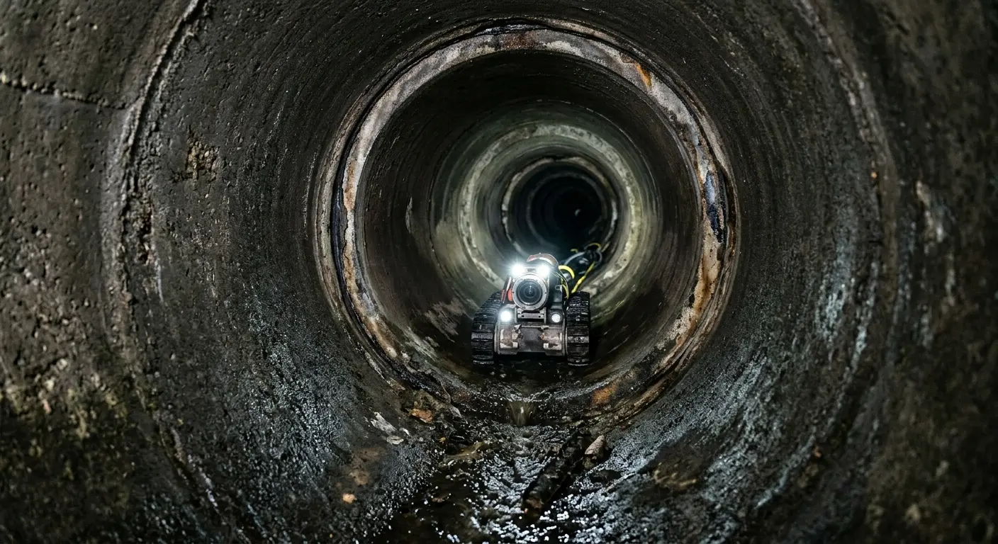 Robotic sewer camera inspecting pipe interior for Sewer Line Cleaning in St. Marys